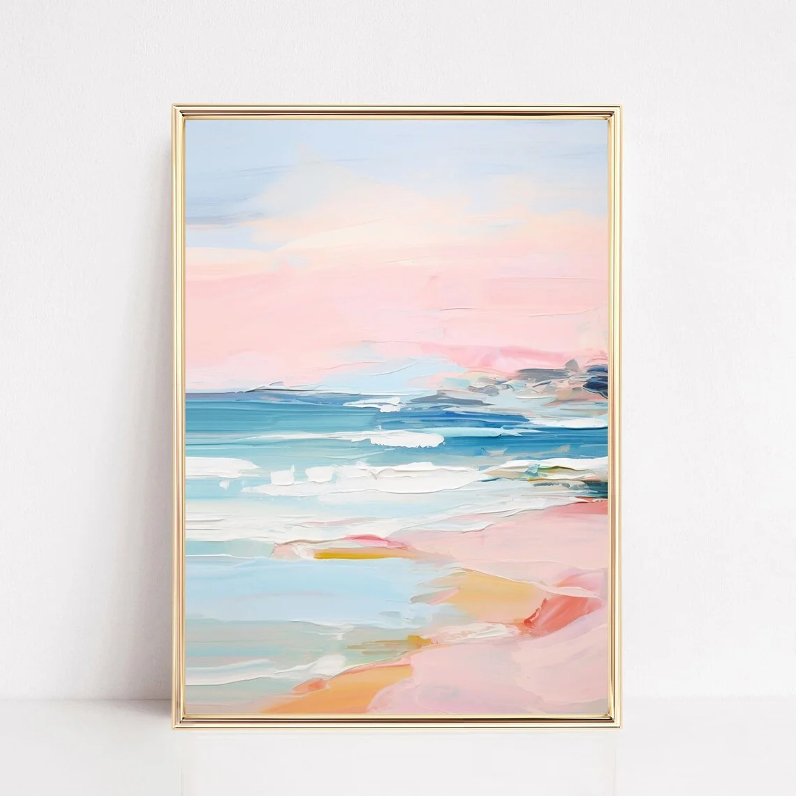 Rosa Sonnenuntergang – Preppy Coastal Boho rahmenlose Leinwand für Mädchenzimmer, Teenagerzimmer-Dekoration 2026