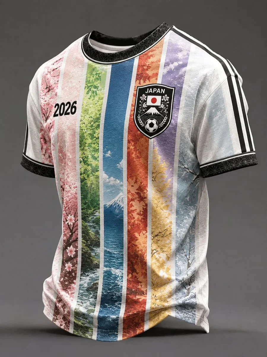 Men's Printed 2026 Japanese Short Sleeved T-shirt Hat Emblem Pattern Breathable Sports Fans Casual Football Shirt  -Parent Child