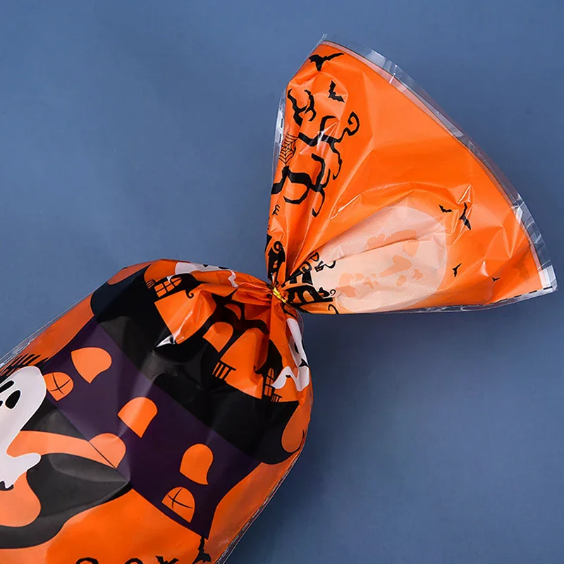 

50Pcs New Halloween Candy Bag Pumpkin Halloween Gift Bags Plastic Treat Packing Bags Halloween Party Decoration Supplies