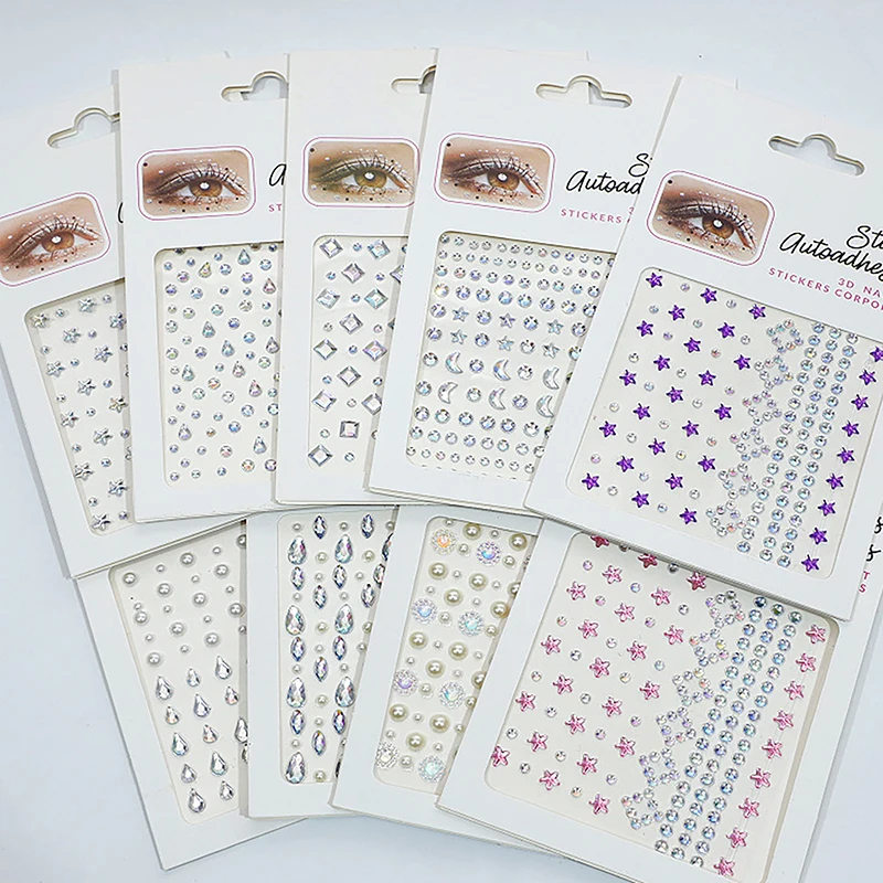 New 1Sheet Eye Body Face Gems Jewels Pearl Rhinestone Stickers Self Adhesive Crystal Rainbow Makeup Diamonds Face Decor Sticker