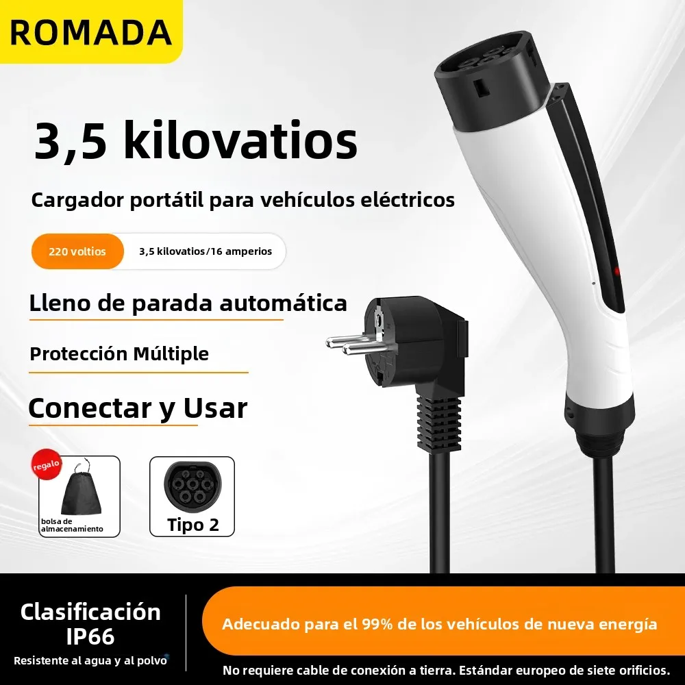 Romada 3.5Kw 16A Cargador Ev Portátil Ip66 Impermeable 3M-10M Cable Iec62196 Type2 Enchufe De La Ue Carga Rápida Para Vehículos Eléctricos — -56%, 56.41€ Coupon, from 43.42€ – 56% descuento – €43.42