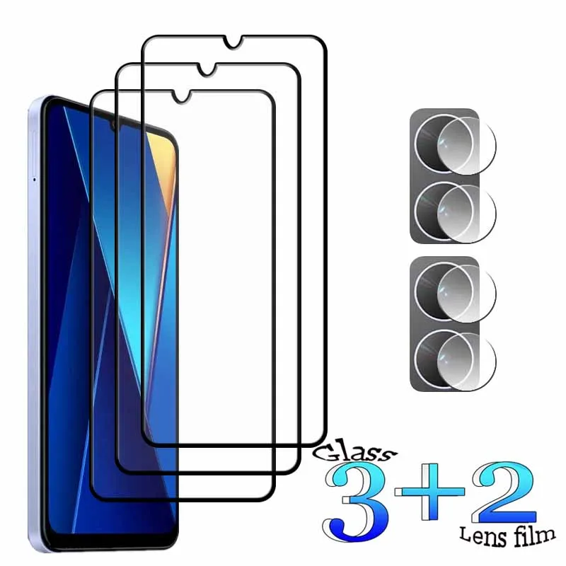 

3+2 For Xiaomi POCO C65 Tempered Glass Shockproof 9H Clearly Anti-Scratch Front Protector +Soft Camera lens film