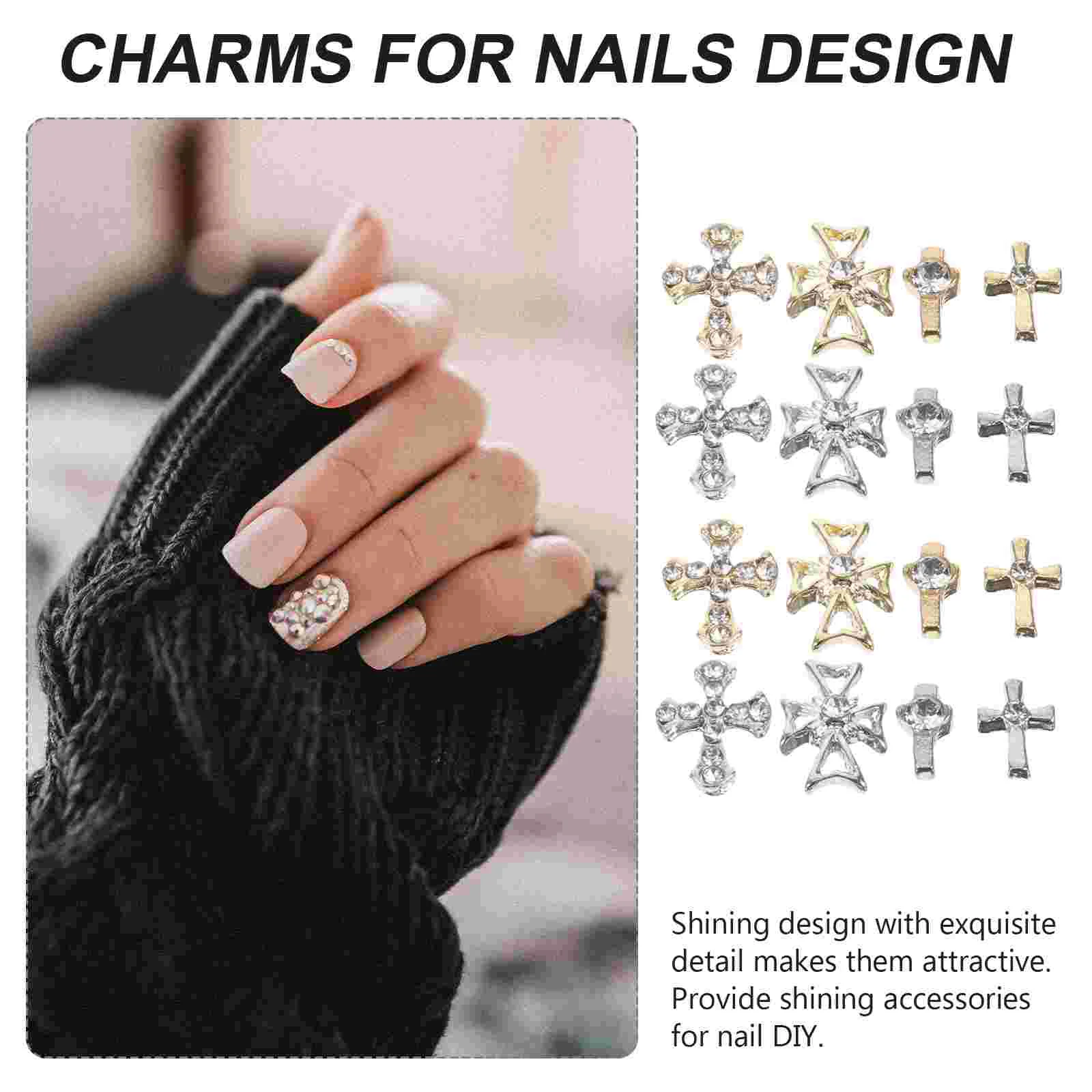 80 Pcs Manicure Nail Decoration Jewelry Cross 3d Charms for Nails Design Beads Western Virgin Mary Acrylic Gems Goth