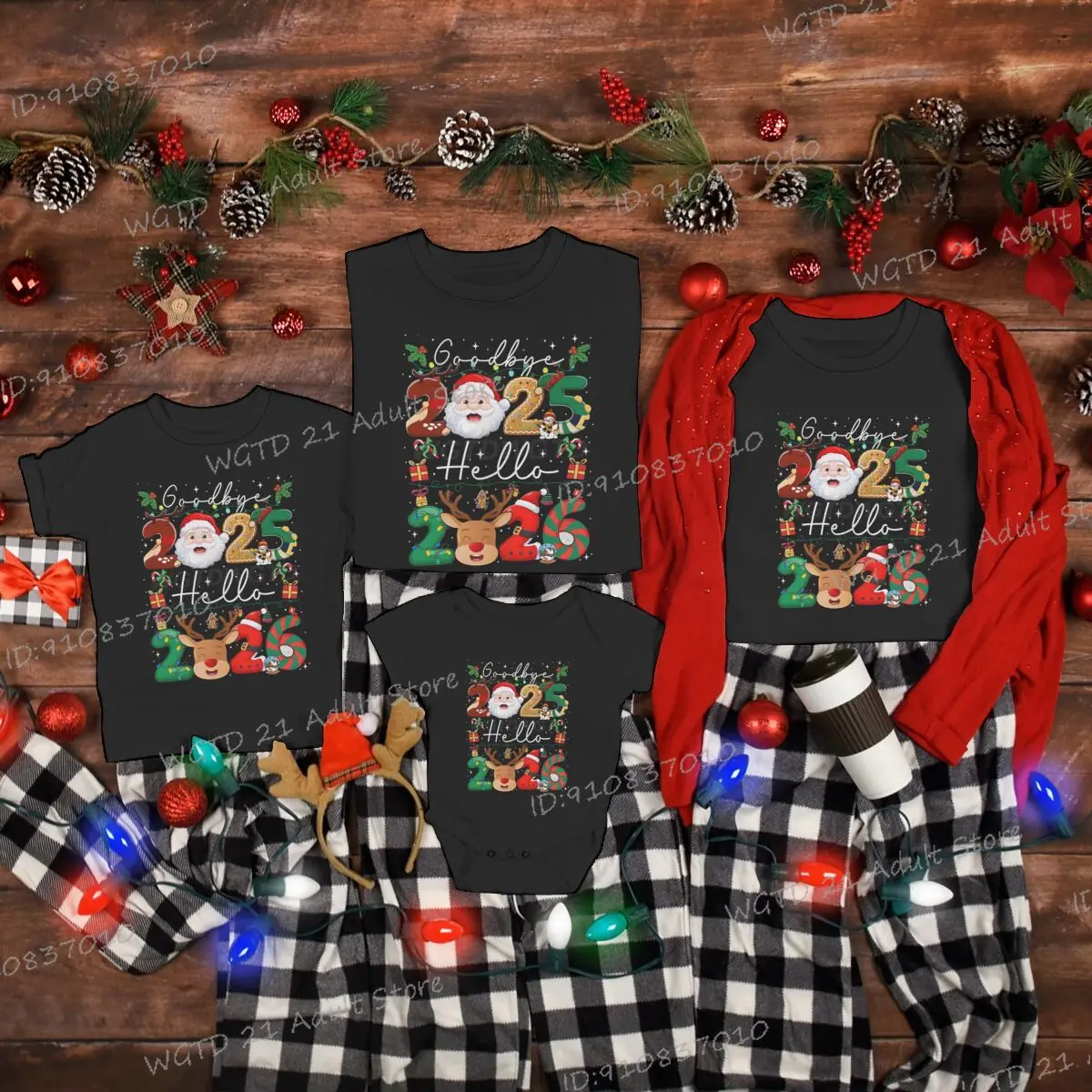 Goodbay 2025 مرحبا 2026 طباعة تي شيرت النساء الرجال السنة الجديدة رحلة عائلية مطابقة الزي للآباء الاطفال عيد الميلاد القطن داخلية