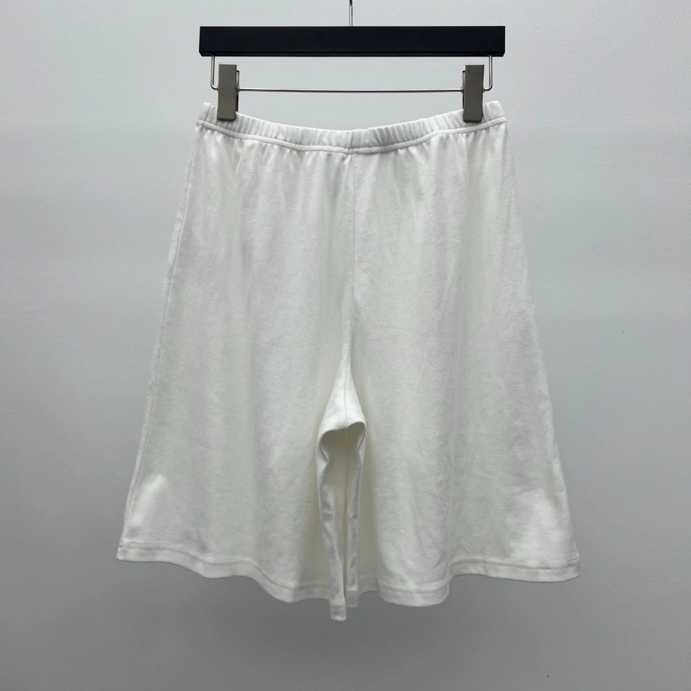 White Cotton Elastic Waistband Wide-leg Shorts for Women