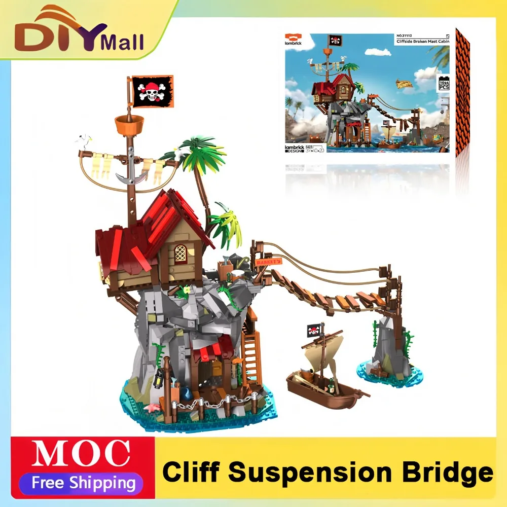 

1044PCS Cliffside Shipwreck MOC Building Set Broken Mast Cabin Coastal Diorama Bricks for Adult Collectors Teens