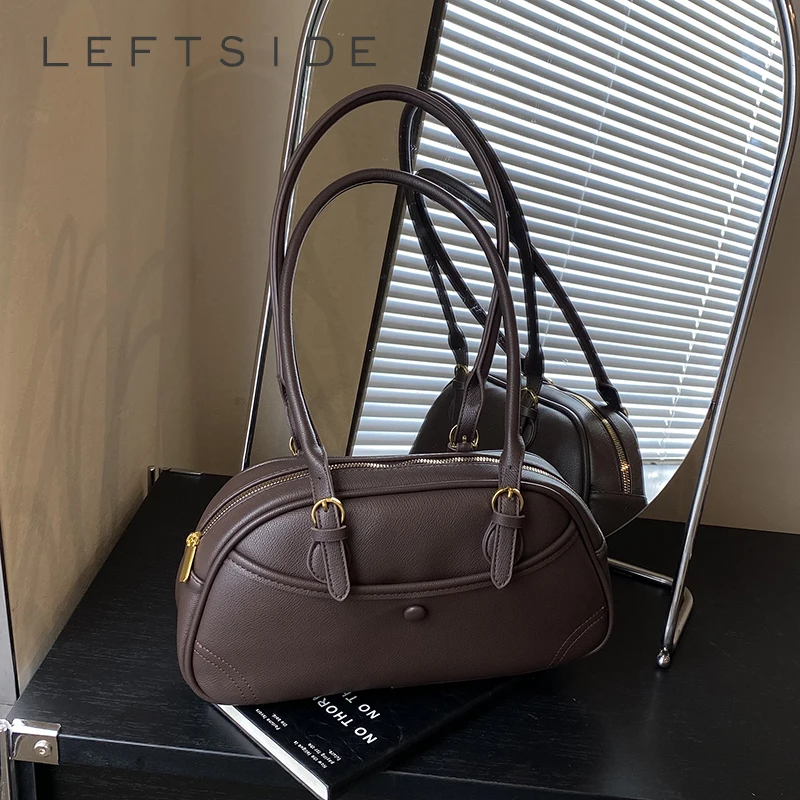 

LEFTSIDE Solid Color PU Leather Shoulder Bags for Women 2025 Luxury Designer Trend Brand Tote Bag Females Handbags and Purses