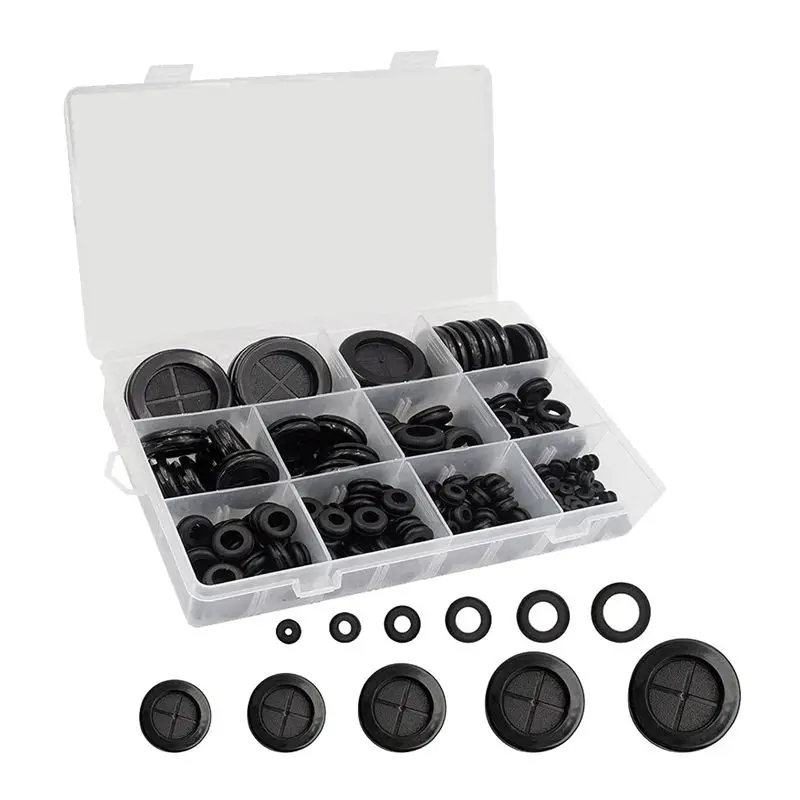 

AT14 200Pcs Rubber Grommet Assortment Kit, 11 Sizes Drill Hole Firewall Hole Plugs Wire Protection