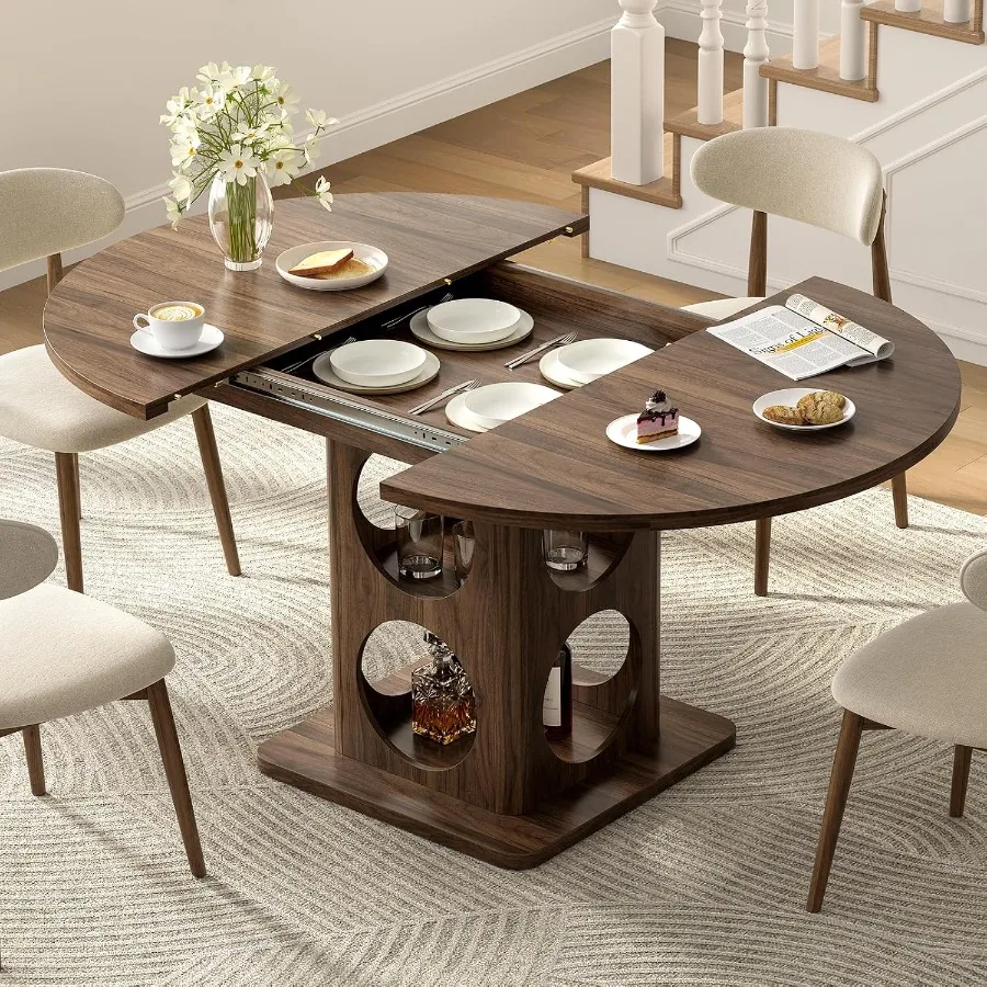 43.3‑59 Inches Extendable Dining Room Table for 2-6 People Walnut