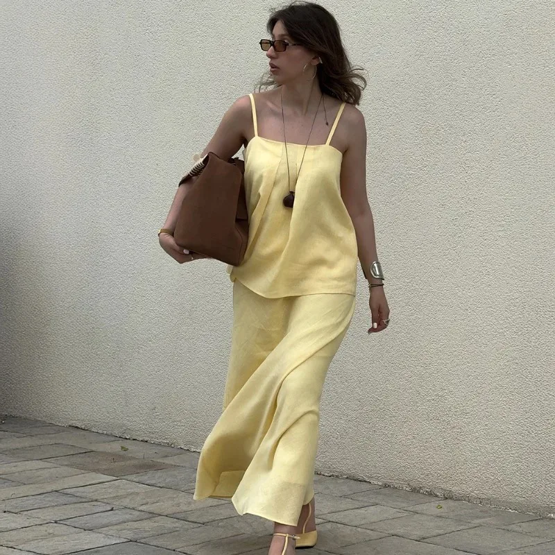 Tuularose جديد 2 قطعة فستان مجموعة موضة بلا أكمام الرسن الأعلى تنورة غير رسمية مجموعات الصلبة الشارع الشهير عطلة شيك فستان نسائي مجموعة #3