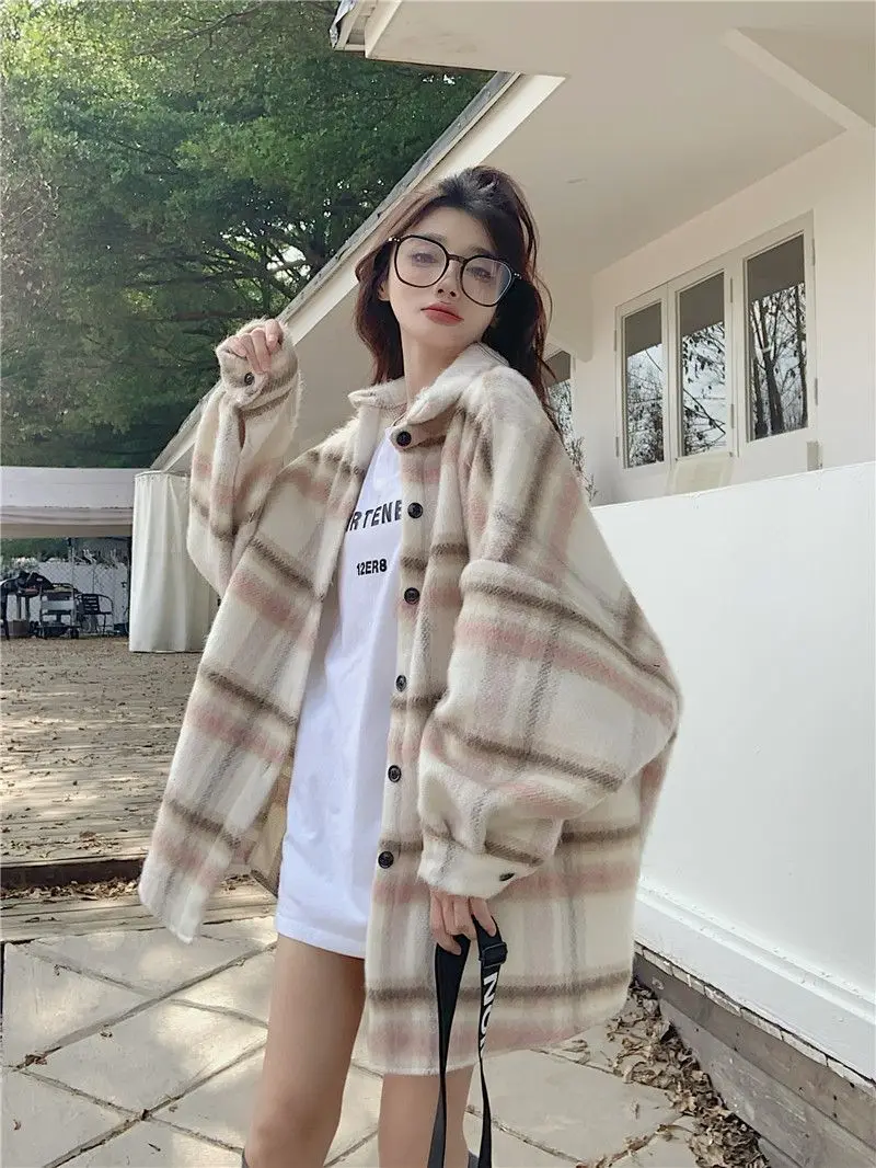 Korea Woolen Coat for Women Retro High-end Temperament Long-sleeved Solid Color Warm Cardigan Chic Casual Coat Commuting Trend