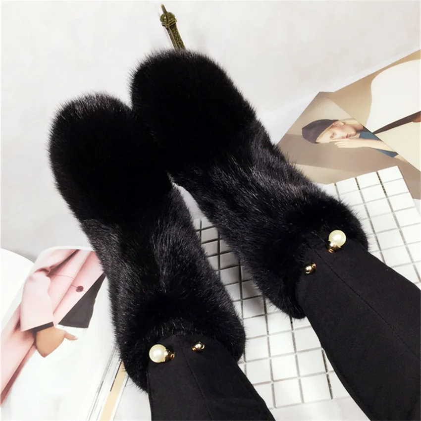 New Women\'s Boots For 2022. Real Luxury Mink Fur Winter Shoes. Rubber Flat Outdoor Warm Cotton Boots. Color Can Be Customized