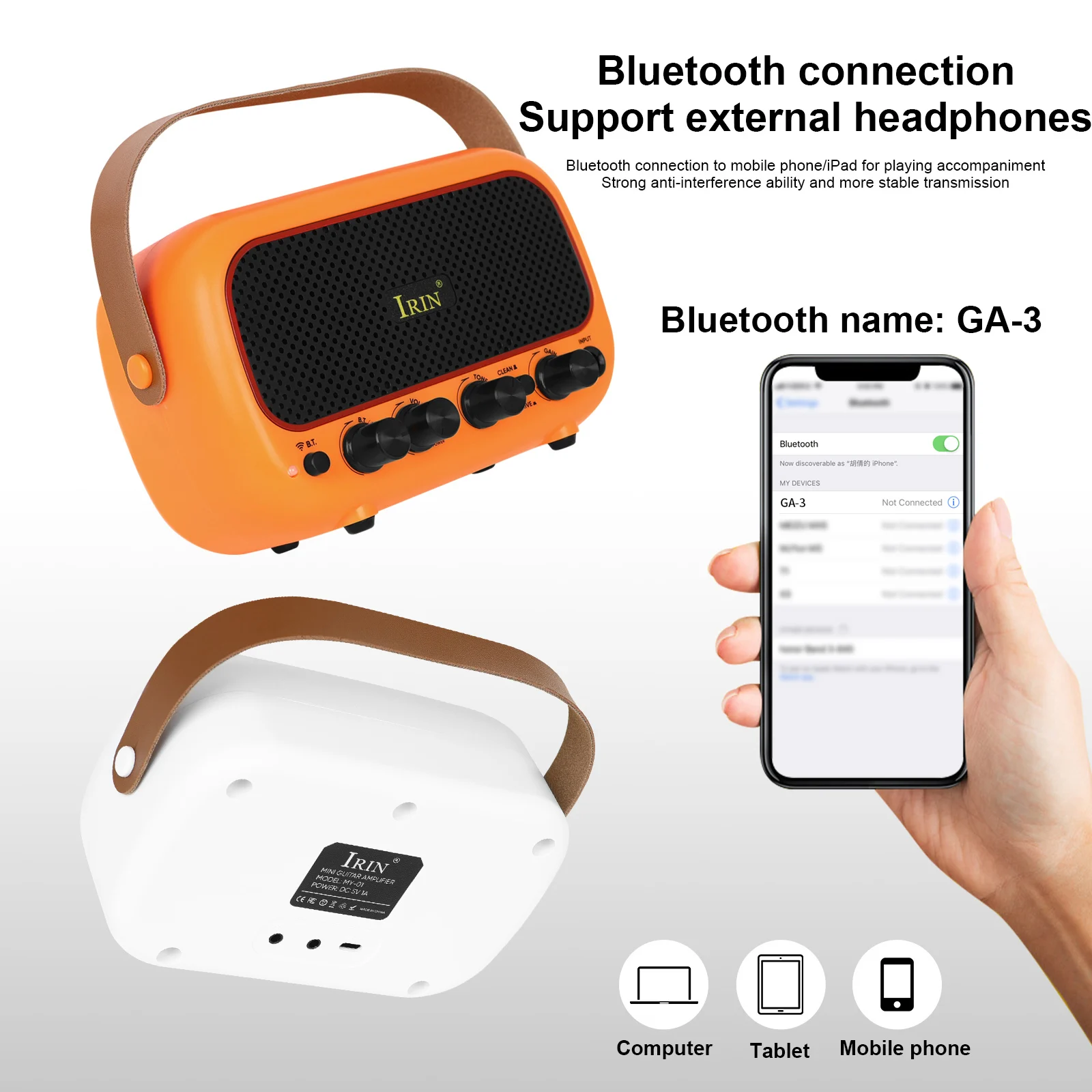 IRIN MY-01 5W Guitar Amplifier Speaker Mini Wireless Bluetooth Speaker with Clean/Overdrive Channel Electric Guitar Accessories