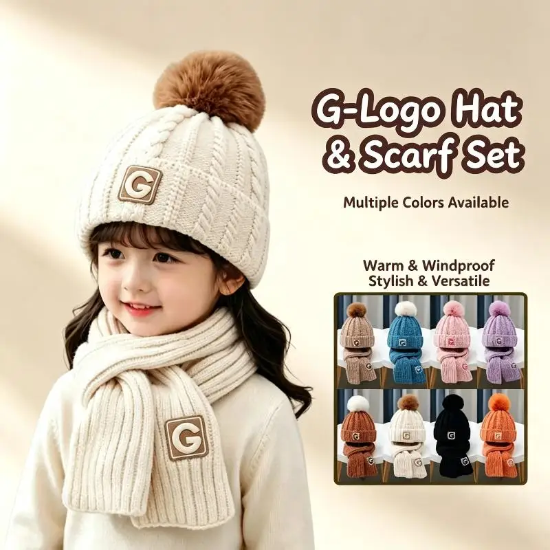 Children's Two-piece Hat And Scarf Set For Autumn And Winter Boys And Girls Knitted Scarf Warm And Versatile Woolen Hat