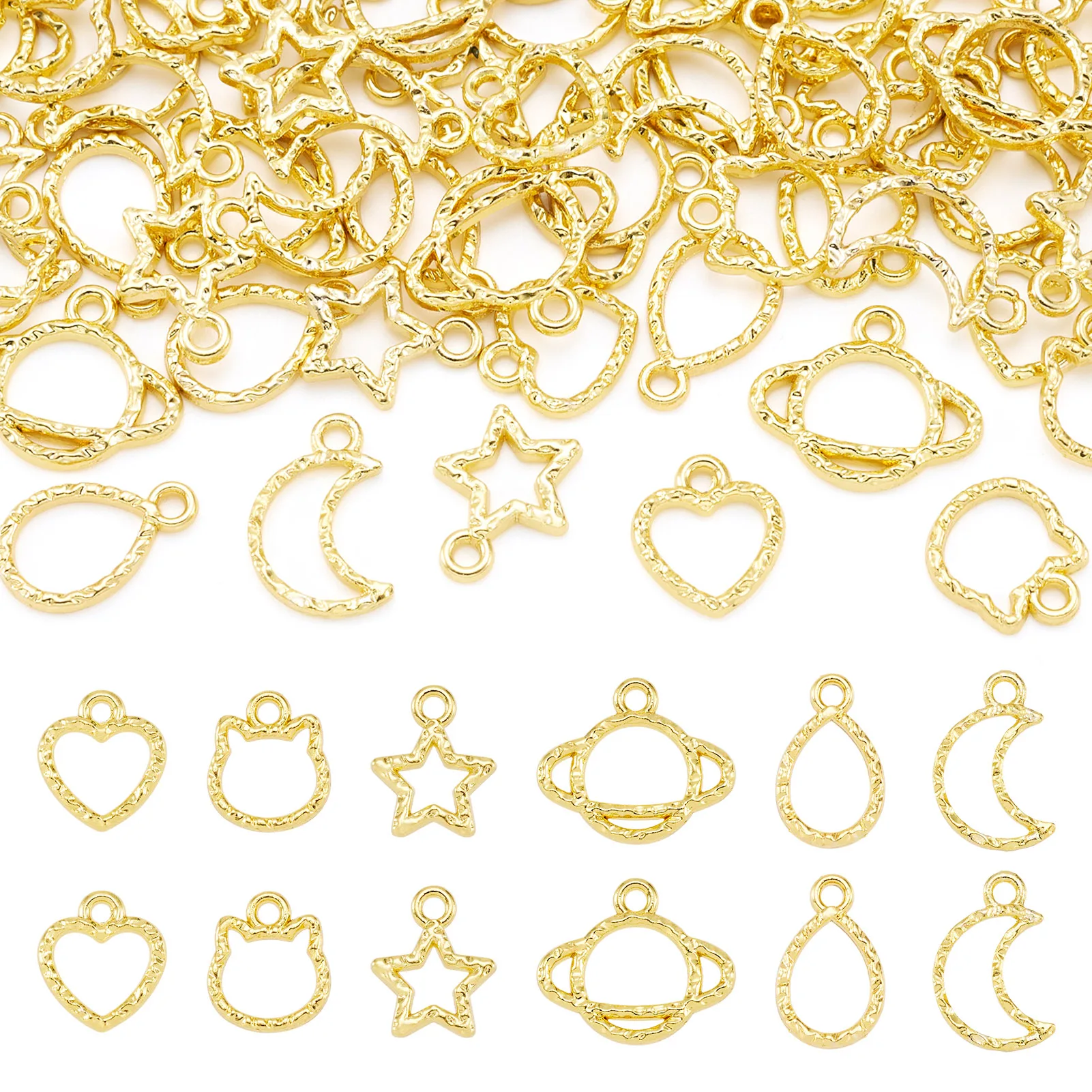 

60Pcs Zinc Alloy Open Back Bezel Pendants For DIY UV Resin Epoxy Resin Pressed Flower Jewelry Necklace Bracelet Mixed Shapes