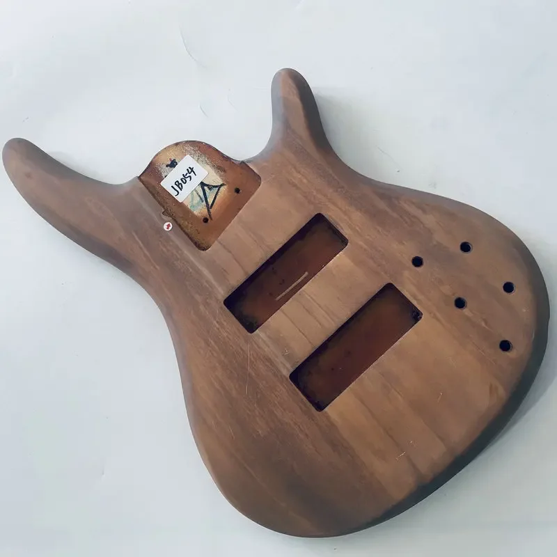 

JB054 Natural Color Custom Bass Body in Solid Mahogany HH Active Pickups Surface Damages and Dirty Replac or DIY Right Hand