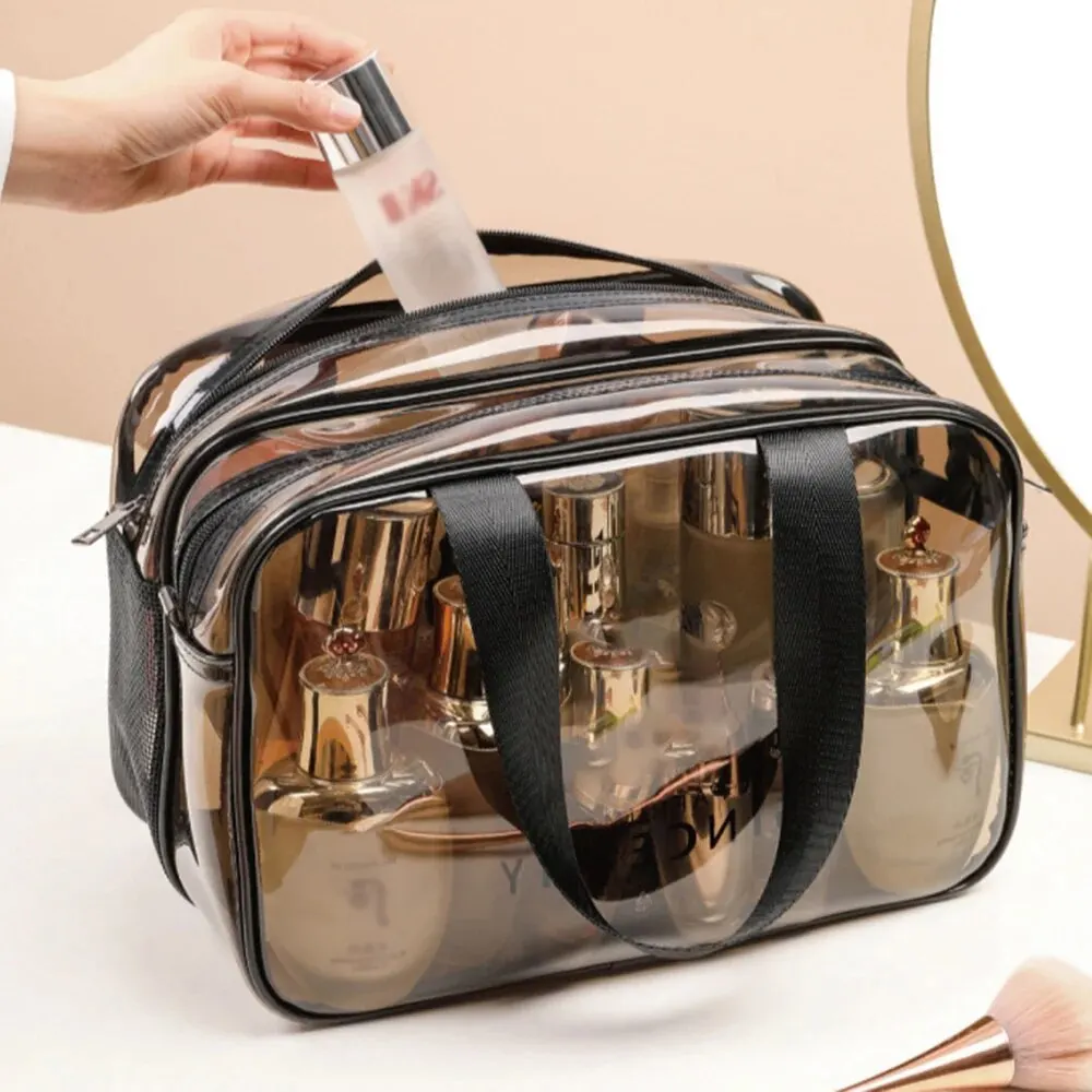 Dry Wet Separation Transparent Waterproof Makeup Bag With Double-Layer Large Capacity Portable Pvc Mesh Storage Bag, Wash Bag