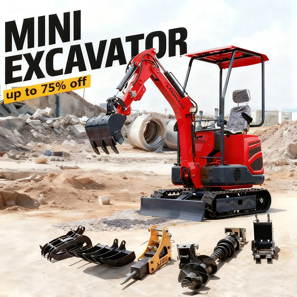 Landward 1.3 طن حفارات صغيرة مخصصة جديدة هيدروليكية الزاحف مايكرو حفار 1 طن 2 طن المنزل استخدام حفارة صغيرة مع الملحقات #1