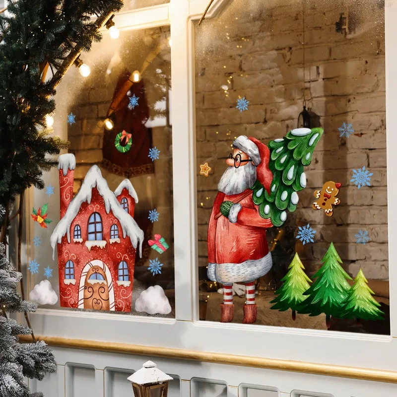 Santa Claus' Small House Electrostatic Window Stickers for Decoration, Living Room and Bedroom Windows