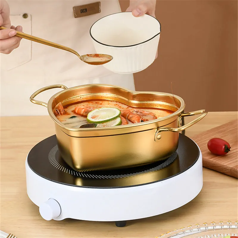 Creative Heart-Shaped Stainless Steel Saucepan Kitchen Frying Pan Soup Ramen Seafood Cooking Pots Household Kitchenware Utensils