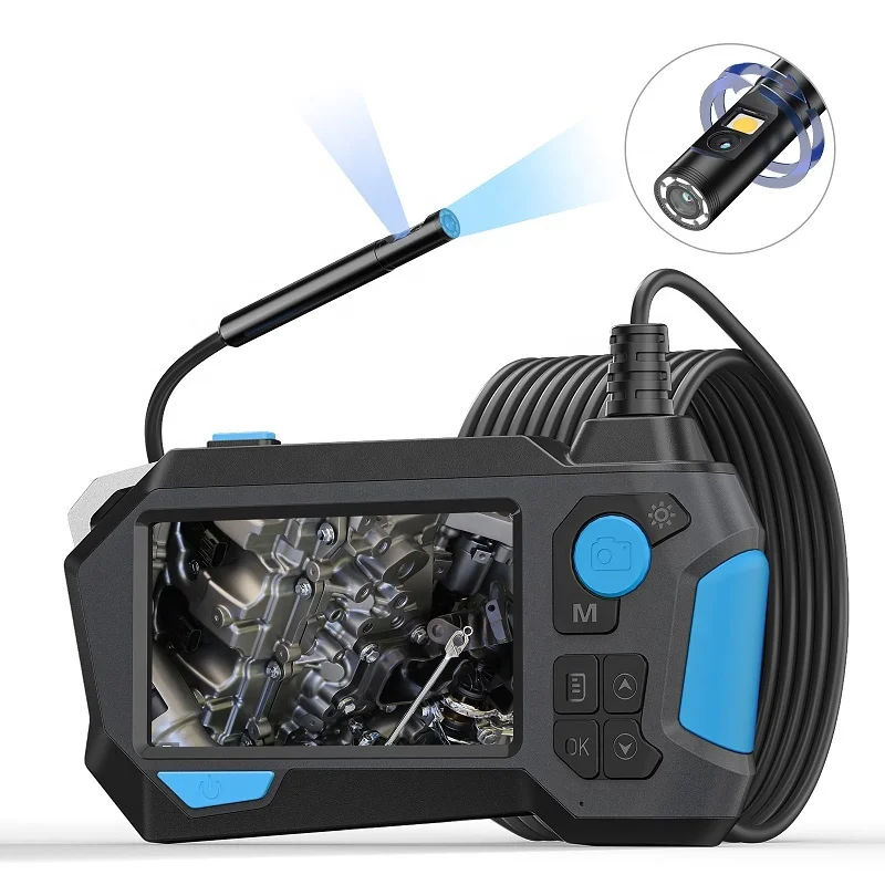 

360 Auto Rotation Industrial Endoscope Camera 360 Degree Steering Dual Lens 4.5'' Screen Inspection Borescope Rigid Cable