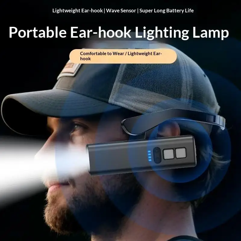 1pcs Ear Hanging LED Flashlight With Motion Sensor And Long Battery Life Perfect For Camping Hiking Night Running Fishing