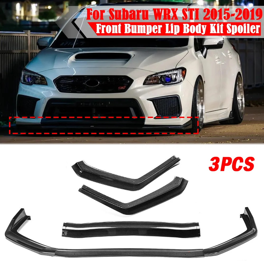 

3PCS Car Front Bumper Splitter Lip Chin Bumper Spoiler Diffuser Lip Body Kits Cover Trim Protection For Subaru WRXSTI 2015-2019