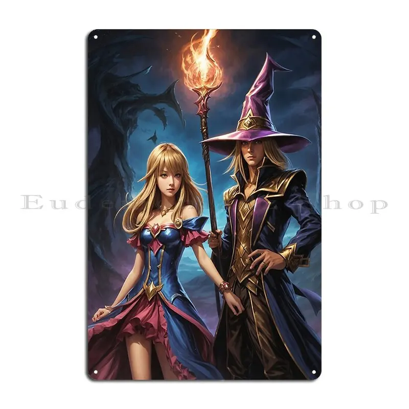 Dark Magician And Dark Magician Girl Mystical Portrait Poster1 Metal Plaque Custom Wall Decor Home Wall Mural Tin Sign Poster