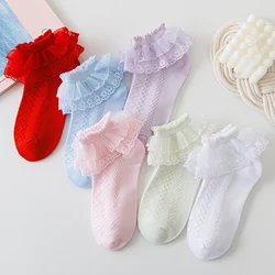 1Pair Cotton Lace Ruffle Princess Mesh Breathable Socks Children Ankle Short Sock White Pink Blue Baby Girl Kids Toddler Hosiery