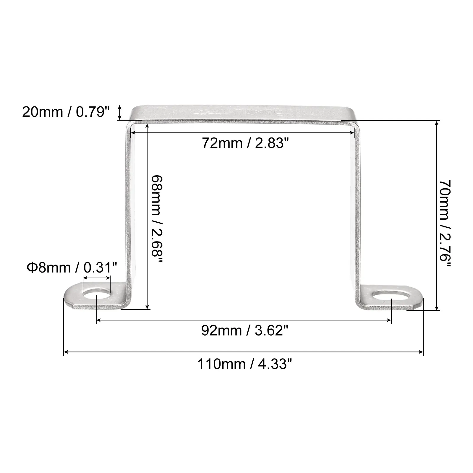 Uxcell 2Pcs U Shaped Connector Bracket 68 x 72mm 304 Stainless Steel for Door Closed Bar Holder Strut Channel