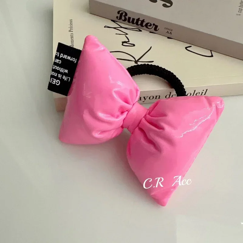 Colorful Leather Bow Princess Scrunchies HairTie 2023 Fashion Design Korea Sweet y2k Girls Ponytail Elastic Hair Band Headdress