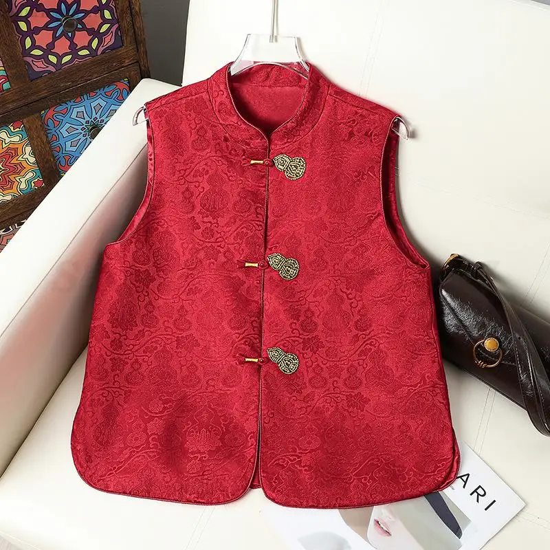 

Новый женский жилет в китайском стиле, традиционный винтажный жаккардовый восточный жилет, безрукавка, топ Ханьфу