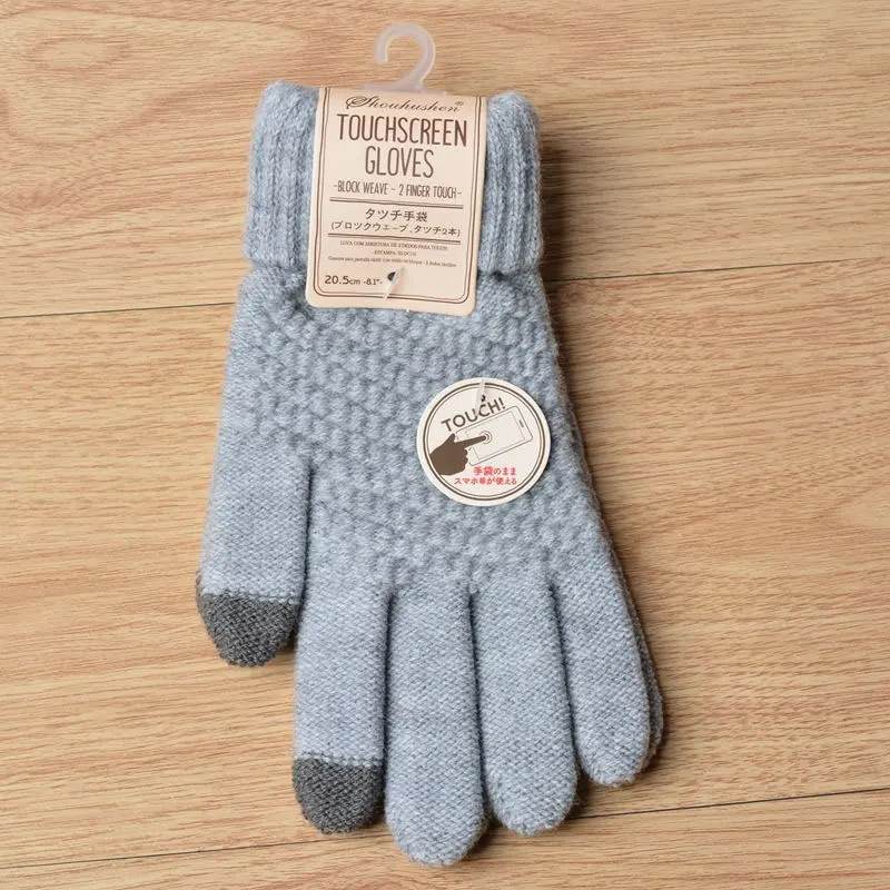 Autumn Winter Fleece Gloves Plush Padding Touchscreen Jacquard Cable Knit Pineapple Pattern Fashion Warm Gloves