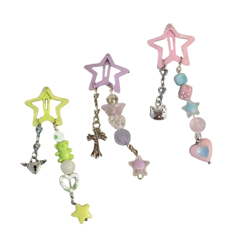 

Star Hairpins Hot Girls Beads Pendant Harajuku Hair Clip Spring Summer Cool Star Hair Clip for Woman