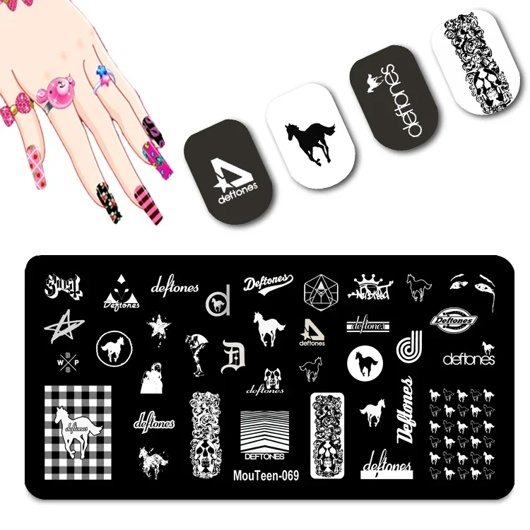 2022 New Band Symbol Nail Stamping Plates Horse Style Nail Stamp Fly Horse Nail Art Template #069