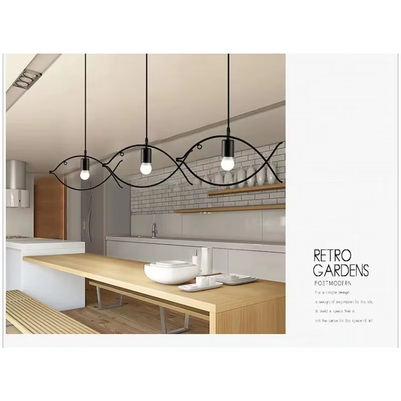 Ferro único peixe cabeça em forma de lâmpada pingente, LED casa iluminação quarto, mais recente estilo industrial, personalidade criativa, moderno simples, mais recente