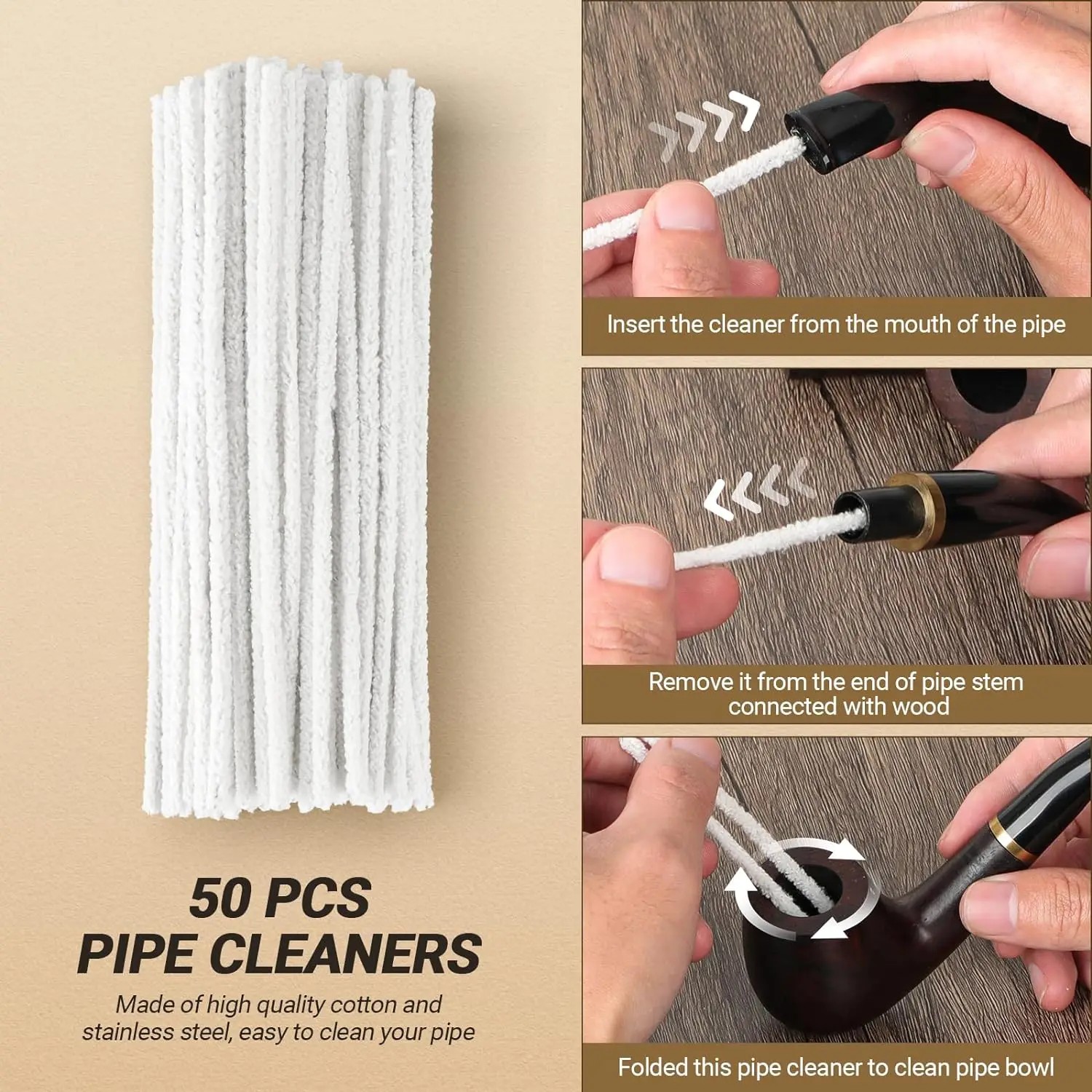 Scotte-Pipe Accessories Kit, 50 Pipe Cleaners, 20 Metal Balls, 10 Pipe Filters, 3 in 1 Pipe Scraper, Leather Pipe Stand Holder