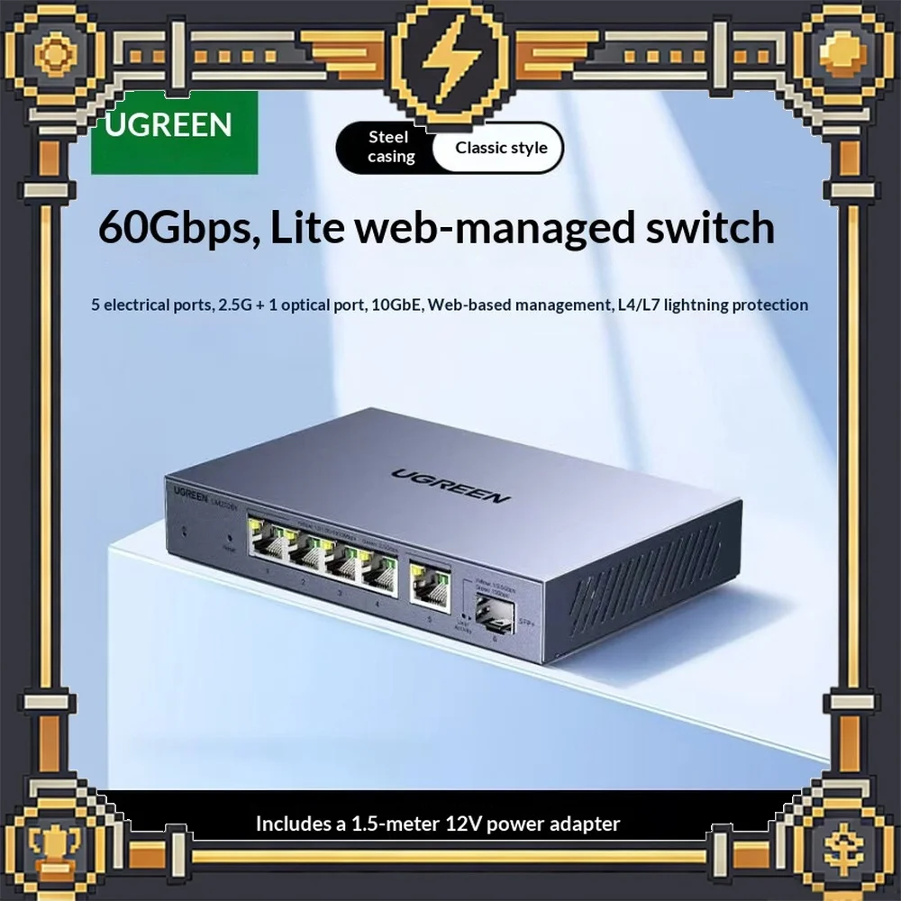 UGREEN CM753-15811 2.5G Managed Switch 5 Port 2.5G 10G Fiber VLAN 4KV Surge for NAS Optical Modem