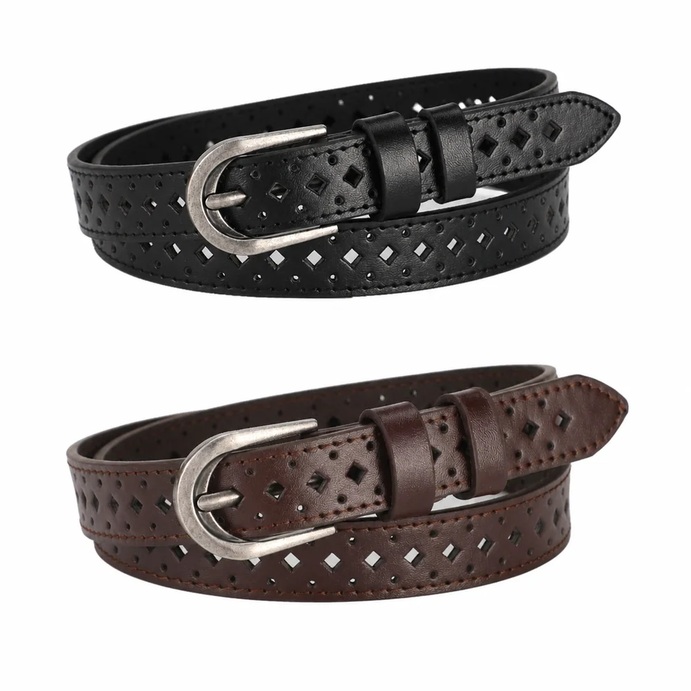 Fashion PU Leather Women's Waist Belt Hollow Cutout Adjustable Slim Leather Belt Cutout Waist Belt Daily Outfits