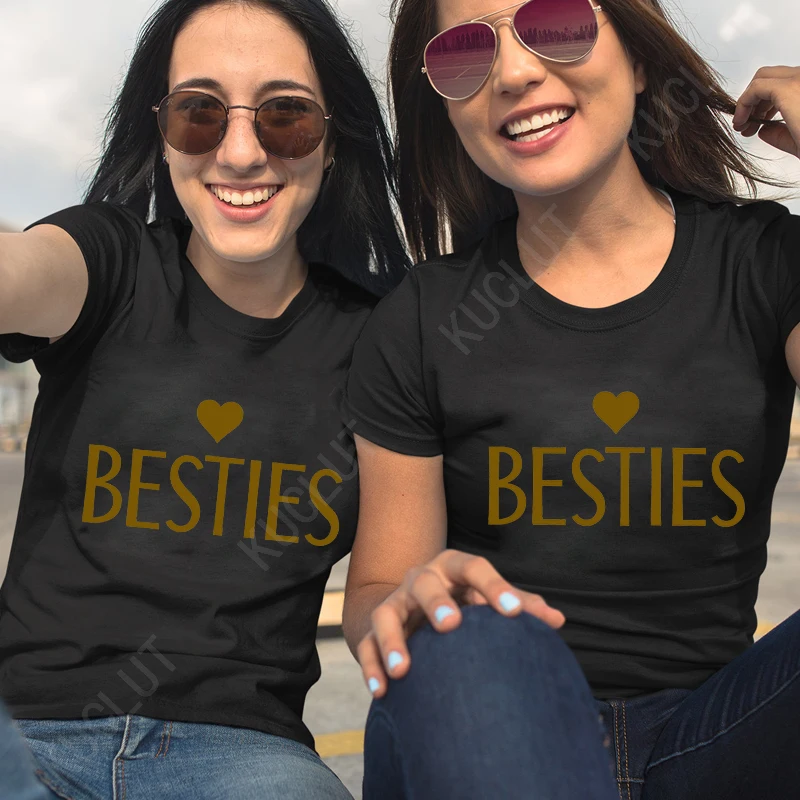 Besties T Shirt for Women Clothing Fashion Personalized Best Friend T-shirts Bff for Life Tee Shirt Matching Girls Birthday Gift