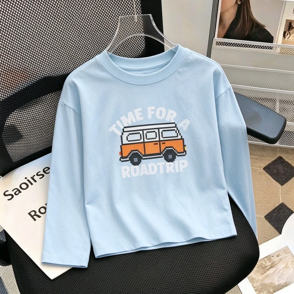 Boys Girls Long Sleeve Crew Neck T-Shirt Comfy Baby Soft-Touch Loose Fit Cute Cartoon Pattern Children Soft Cotton Spring Tees