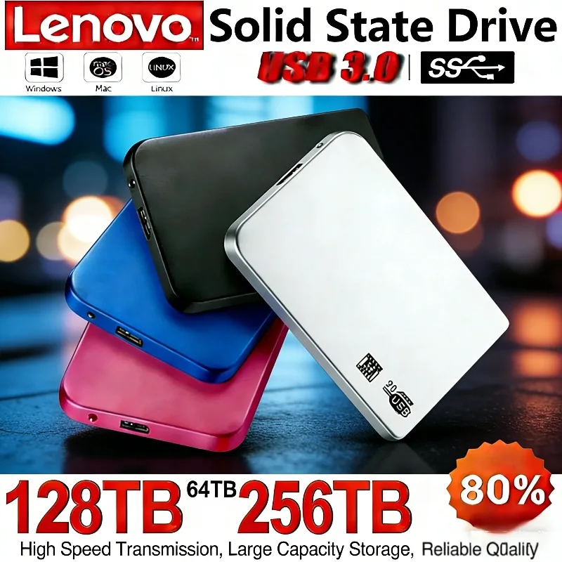 

Портативный SSD-накопитель Lenovo 64 ТБ, оригинальный внешний жесткий диск USB 3.0, высокоскоростной твердотельный накопитель 2 ТБ, 4 ТБ, массовая память для телефона/ноутбука/Mac/ПК
