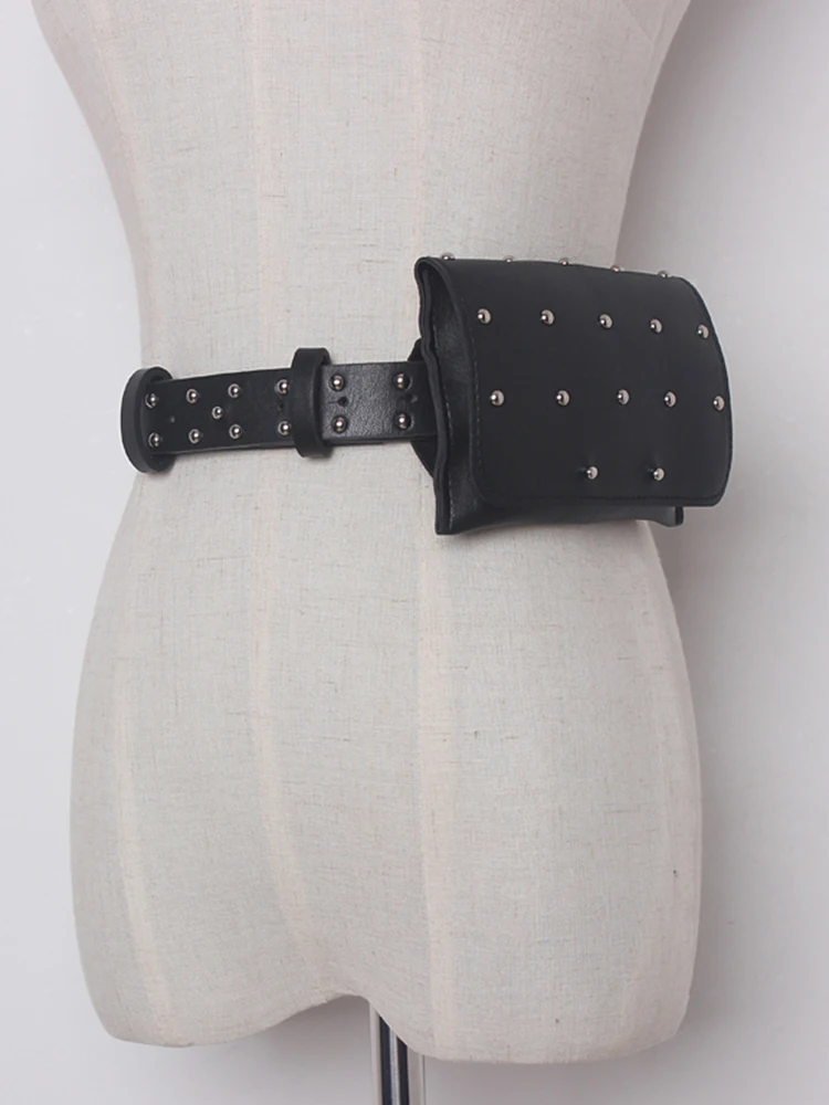 TWOTWINSTYLE PU Leather Belt For Women High Waist Patchwork A Little Bag Solid Minimalist Belts Female Fashion Accessories 2022