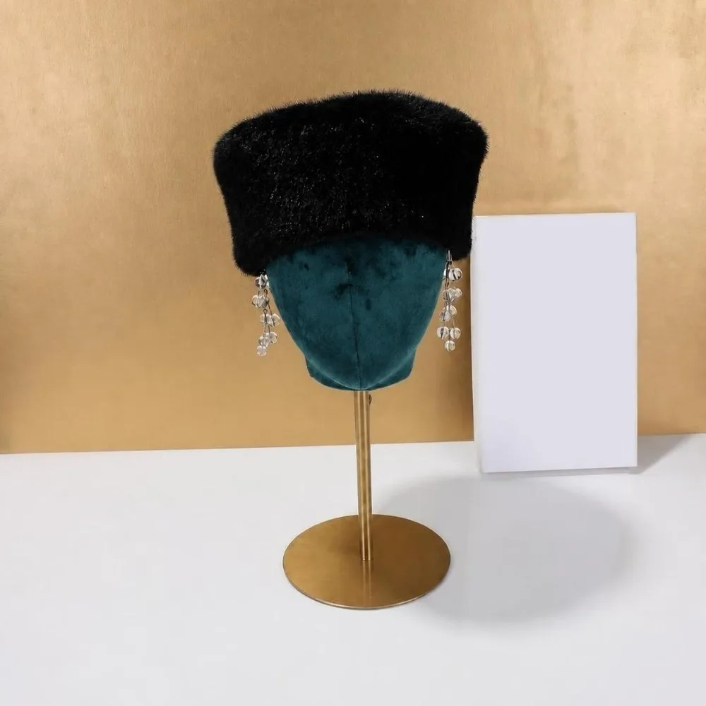 New Faux Mink Fur Pillbox Hat Texture Warm Beret Hat Flat Top Versatile Winter Cap Winter Wear