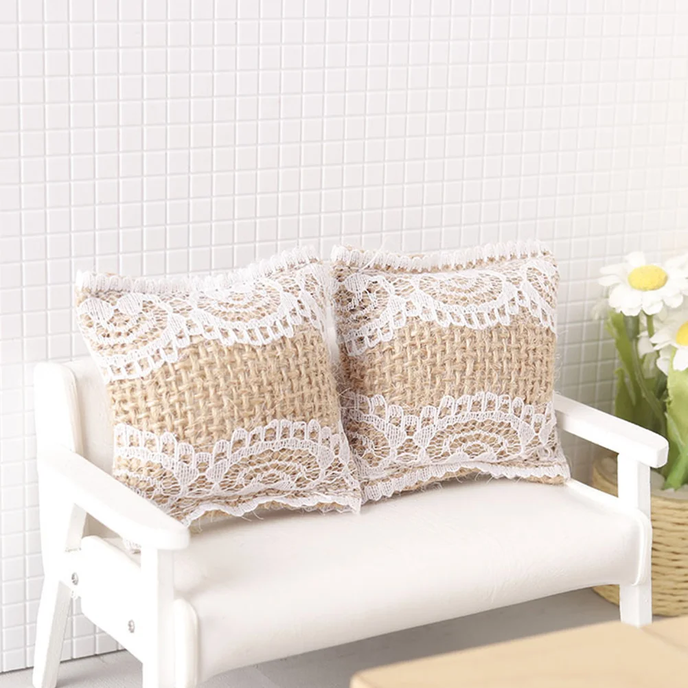 4 Pcs Lace Pillow Model Wear-resistant Fake Portable Mini House Decor Cloth Miniature Pillows Toddler Cushion