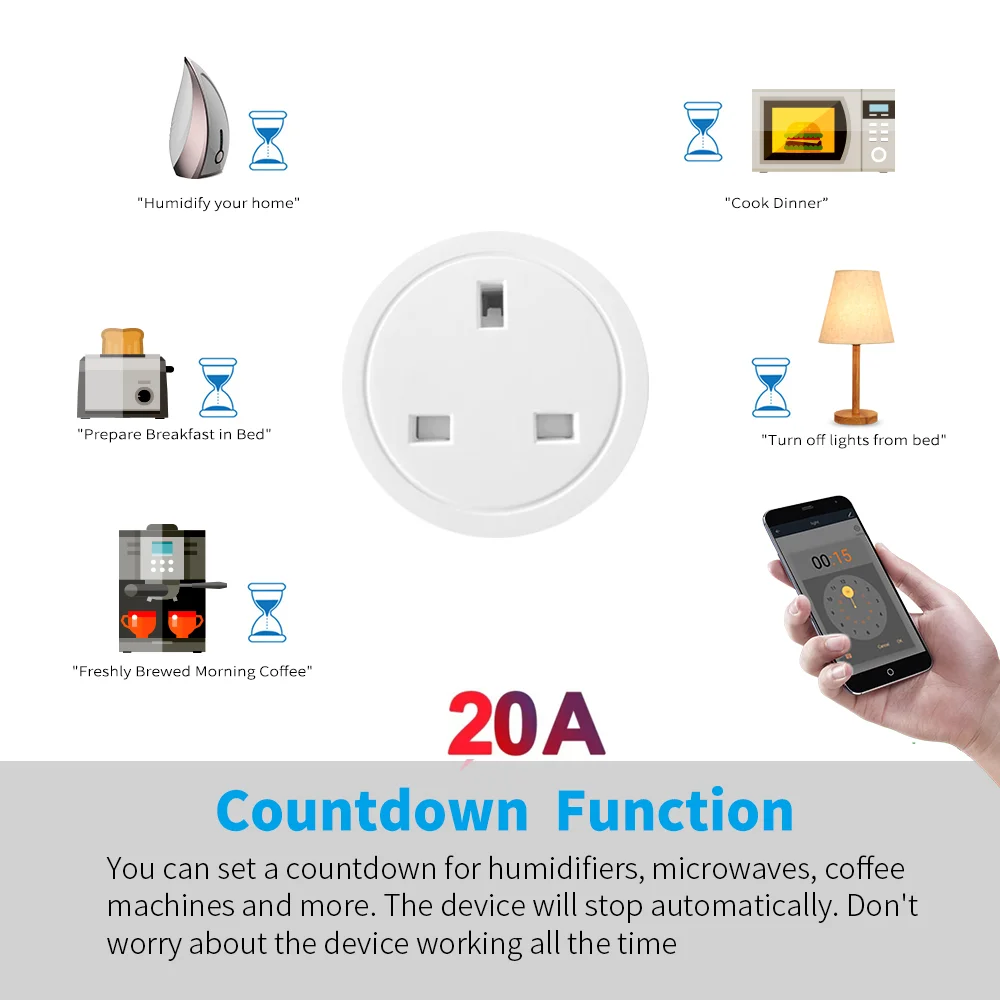 Cerhot Tuya WiFi Smart Socket UK Plug 3pin Adapter Home Alexa Voice Control With Energy Monitering Timer Function Power Outlet