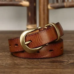 2.3CM Pure Cowhide High Quality Genuine Leather Belts for Women Copper Buckle Fancy Vintage Ladies Thin Belt Jeans Cowboy Cintos