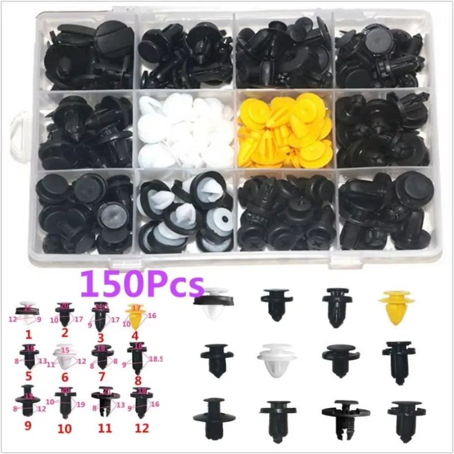 150PC Car Door Panels Bumper Cover Autos Fender Plastic Fasteners Boxed Kits