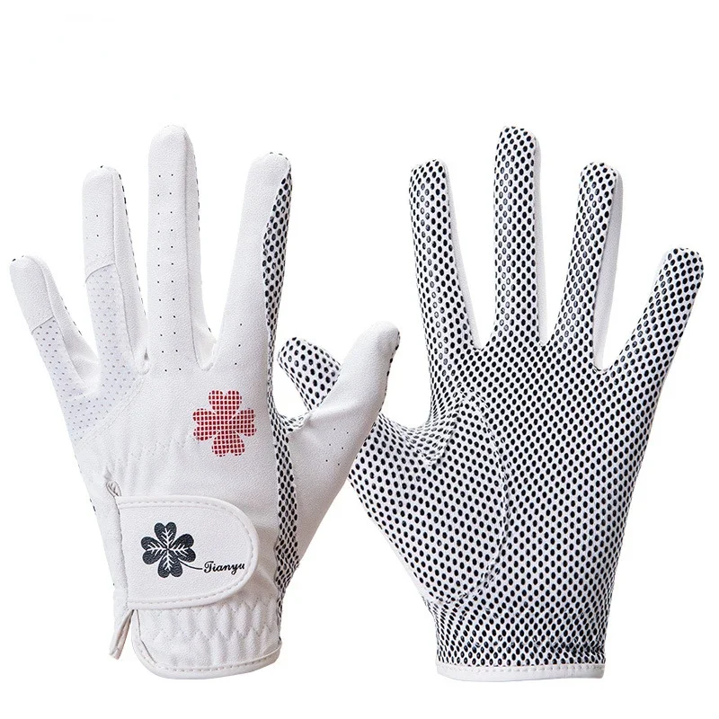 PU Leather Golf Gloves for Women, Left and Right Hand, Silicone Particle, Anti-Slip, Golf Gloves, 1 Pair