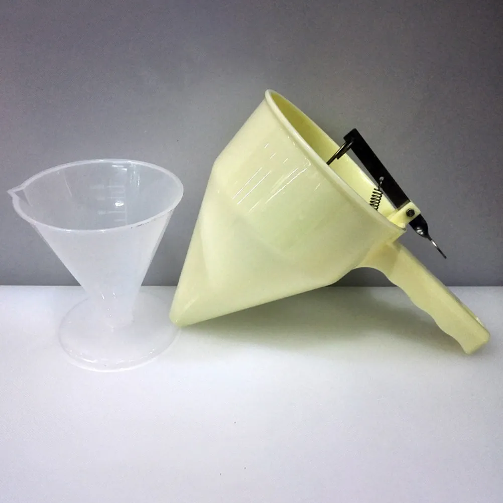 Conical Manual Press Funnel Dispenser with Spring Piston Auto Reset for Pancake Griddle Waffle Iron Mixing Bowl Baking Utensil